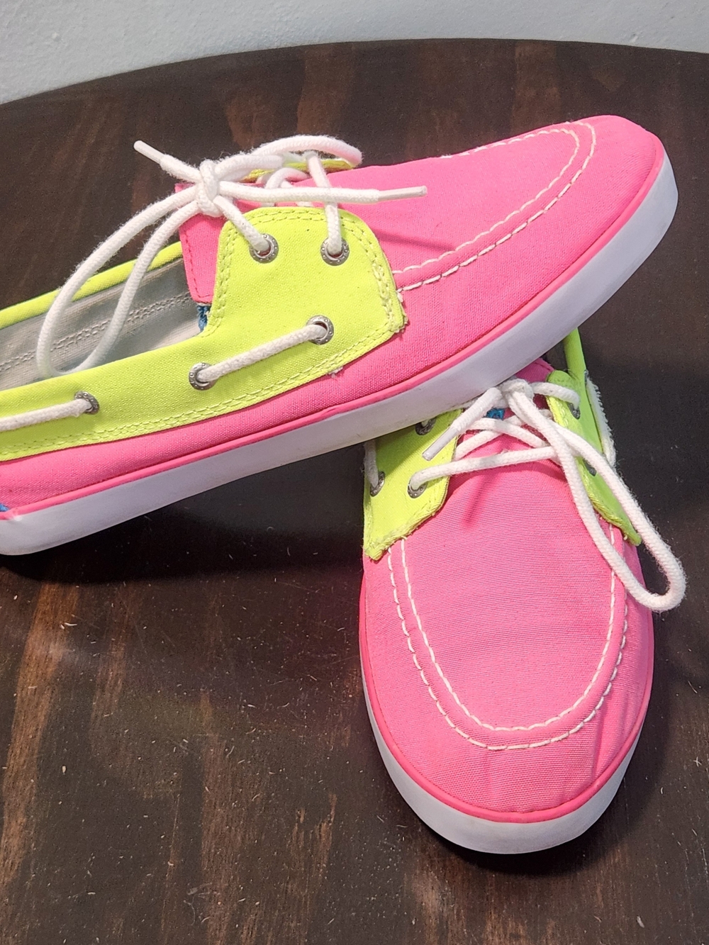 Polo Ralph Lauren Men Sander Canvas Deck Boat Shoes Neon Pink /Yellow US7/EU40